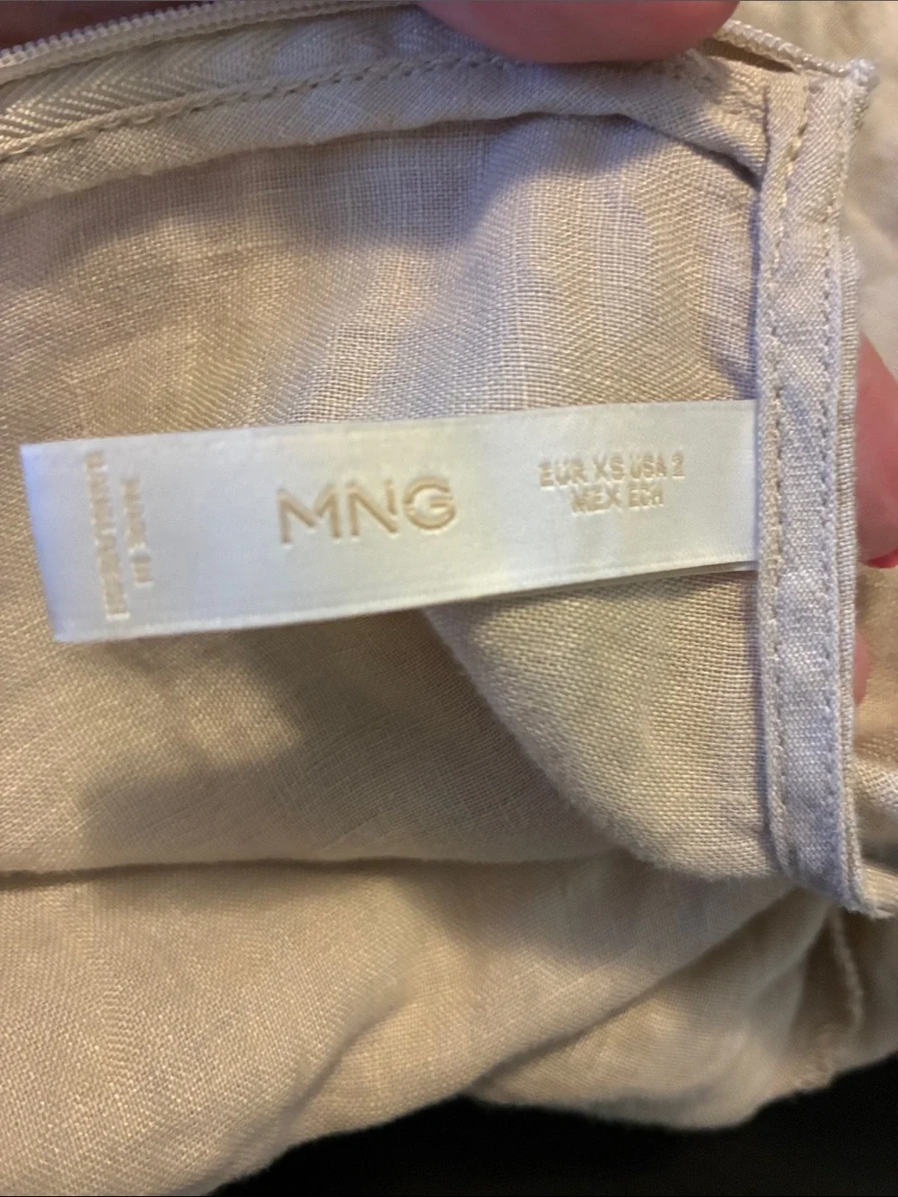 MNG Beige Linen Dress with Woven Belt